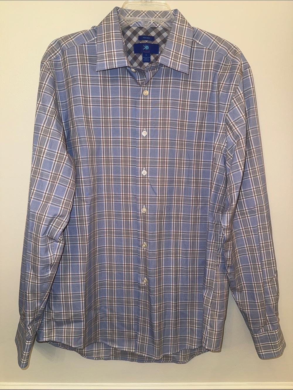 Men’s Egara Blue Plaid Button down Shirt men’s Large L